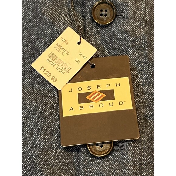 NWT JOSEPH ABBOUD Military Jacket HERRINGBONE Men XL Blue LINEN Zip Button - Picture 2 of 16